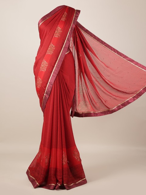 

Pothys Red Printed Poly Georgette Saree