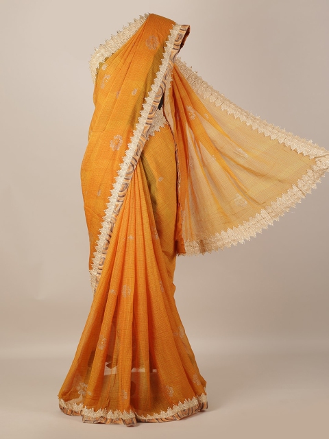 

Pothys Yellow Checked Poly Georgette Saree