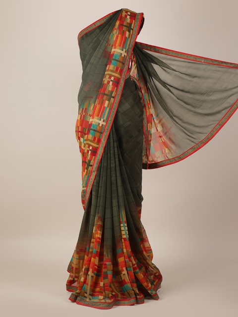 

Pothys Olive Green & Red Poly Georgette Printed Saree