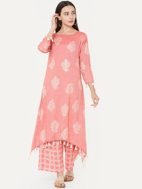 

FASHOR Women Pink Embroidered Kurta with Palazzos