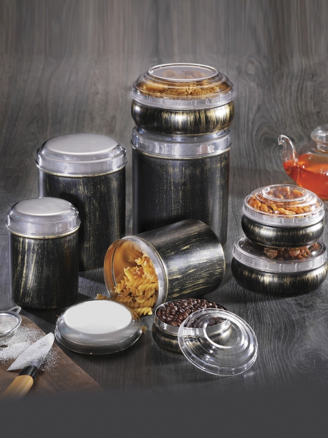 

Jensons 16 Pcs Stainless Steel Progetto Series Canister & Belly Storage Set, Black