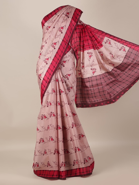 

Pothys Pink Printed Jute Silk Saree
