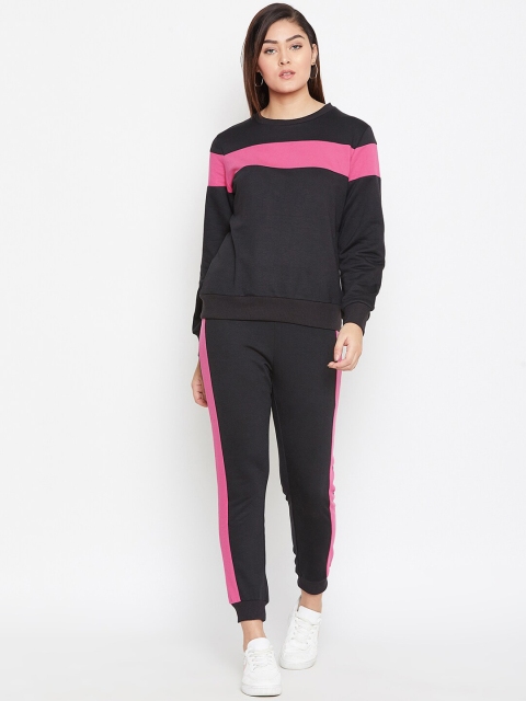 

Austin Wood Women Black & Pink Colourblocked Tracksuit