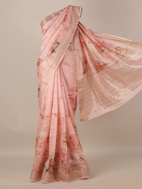 

Pothys Pink Printed Jute Silk Saree