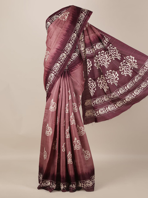 

Pothys Mauve Printed Jute Silk Saree