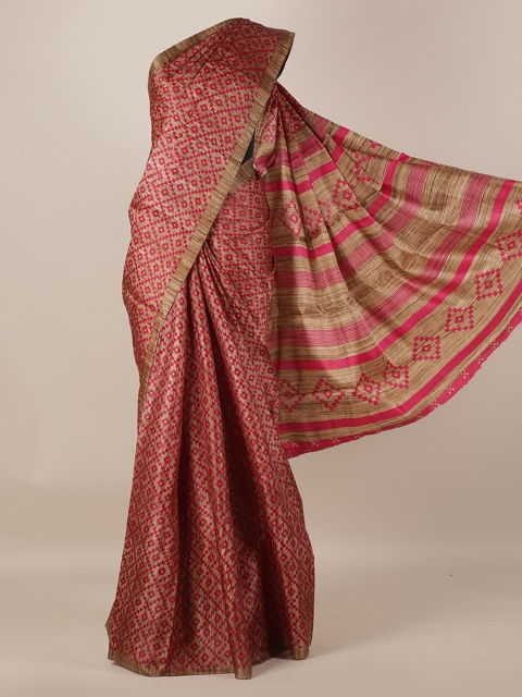 

Pothys Red & Beige Jute Silk Woven Design Saree