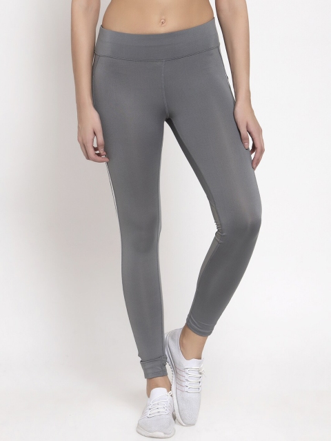 

MAKCLAN Women Grey Solid Tights with Side Stripes