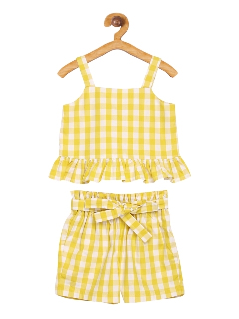 

KIDKLO Girls Yellow & White Checked Top with Shorts