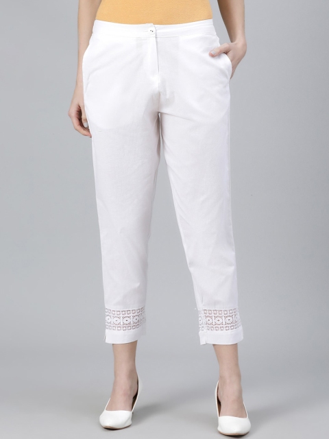

Libas Women White Regular Fit Solid Cigarette Trousers