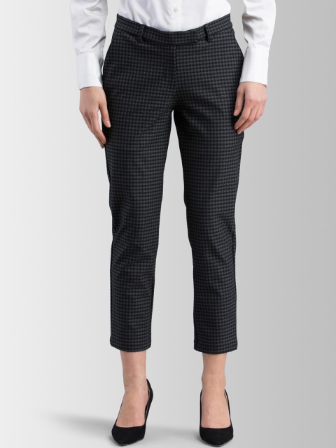 

FableStreet Women Black Slim Fit Checked Formal Trousers
