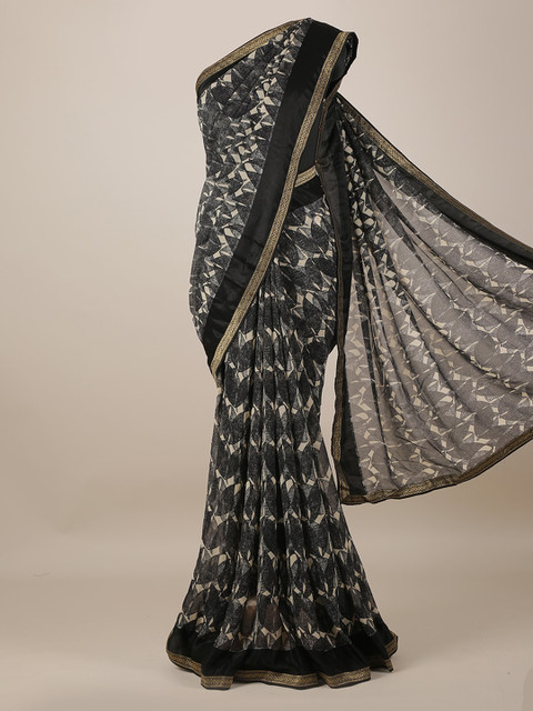 

Pothys Black & Beige Poly Georgette Printed Saree