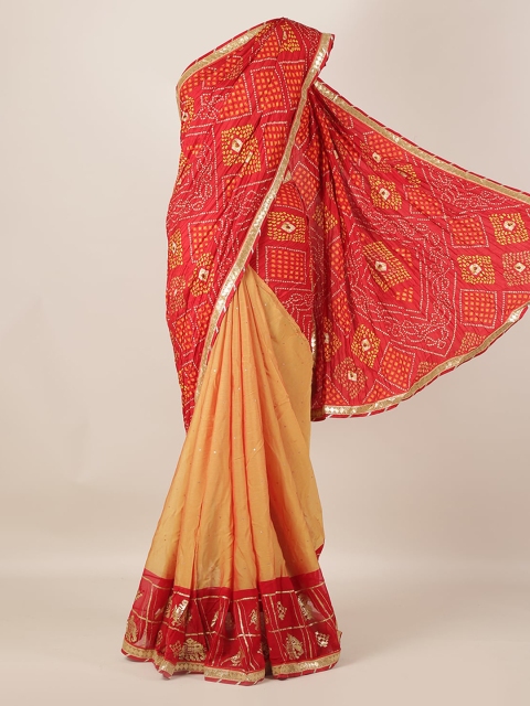 

Pothys Red & Yellow Poly Georgette Colourblocked Saree