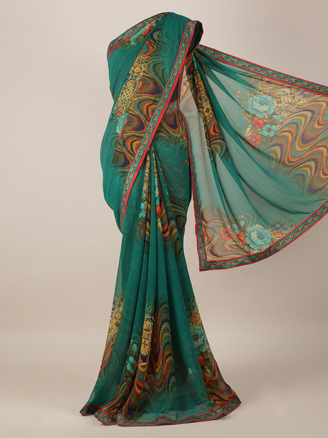 

Pothys Green Printed Poly Georgette Saree