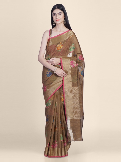 

Kasat Brown & Gold-Coloured Pure Silk Woven Design Handloom Saree