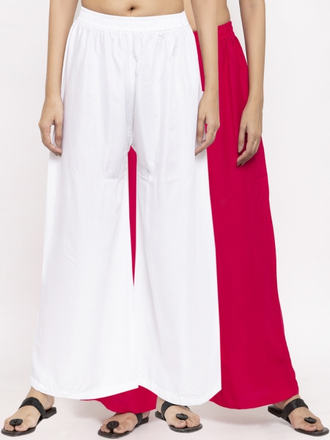 

NEUDIS Women Pack Of 2 Solid Flared Palazzos, White
