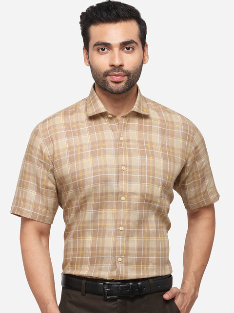 

JADE BLUE Men Beige Regular Fit Checked Casual Shirt