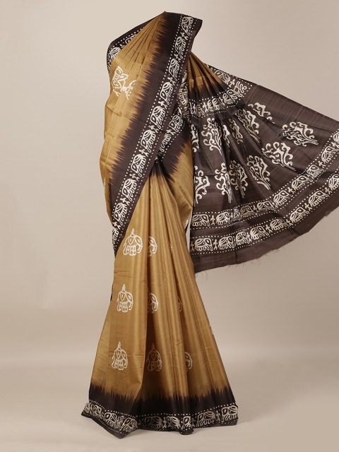 

Pothys Brown Printed Jute Silk Saree