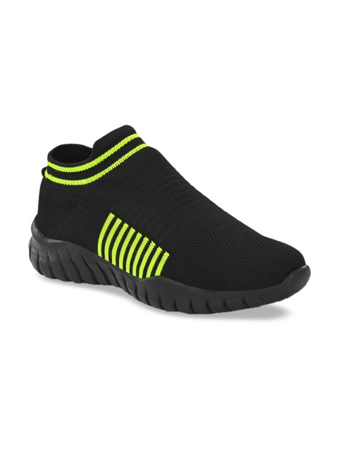

MENGLER Men Black & Green Mesh Mid-Top Walking Shoes