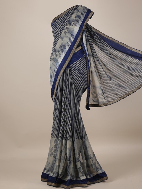 

Pothys Navy Blue Printed Poly Georgette Saree