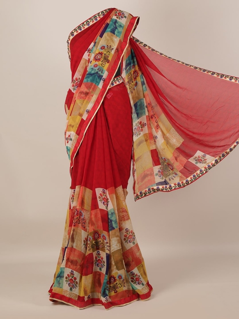 

Pothys Red & Yellow Poly Georgette Printed Saree
