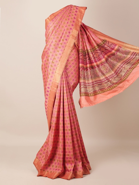 

Pothys Peach-Coloured & Gold-Toned Jute Silk Woven Design Saree