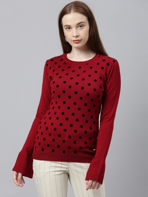 

Park Avenue Woman Red & Black Polka Print Pullover Sweater