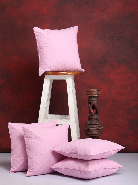 

Clasiko Pink Set of 5 Checked Square Cushion Covers