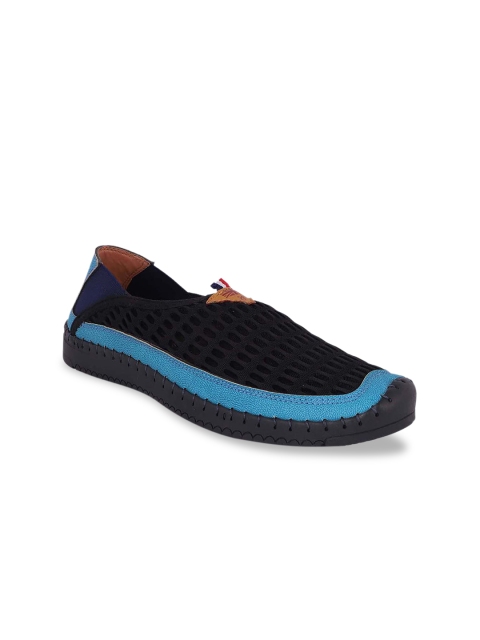 

AVAENS Men Black & Blue Laser Cut Slip-On Sneakers