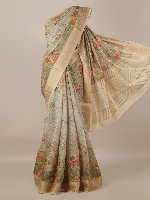 

Pothys Green Printed Jute Silk Saree