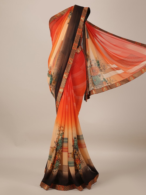 

Pothys Orange & Brown Poly Georgette Printed Saree