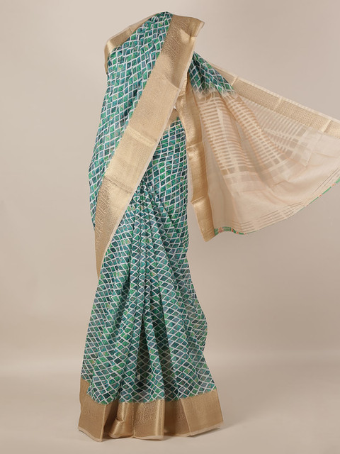 

Pothys Green Printed Jute Silk Saree