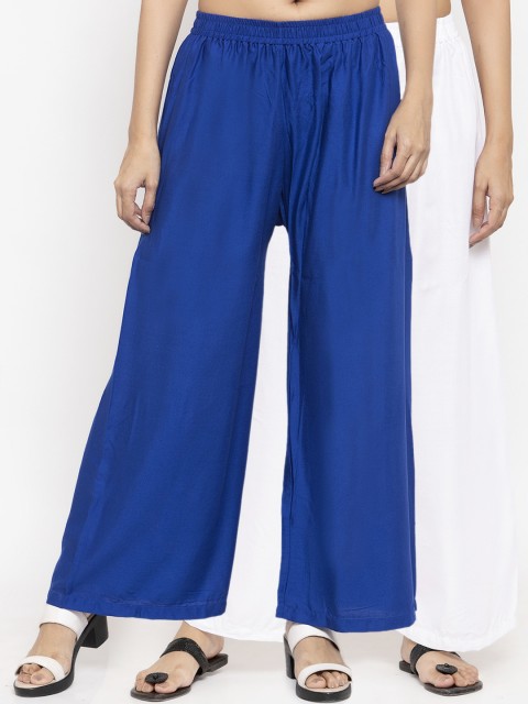 

NEUDIS Women White & Blue Set of 2 Solid Flared Palazzos