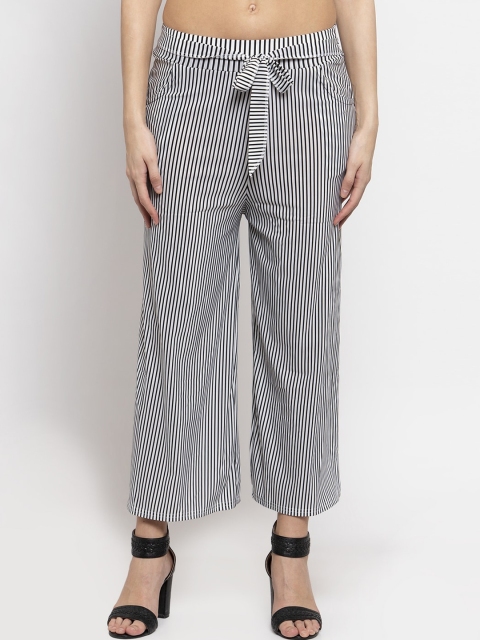 

KLOTTHE Women White & Black Striped Wide Leg Palazzos