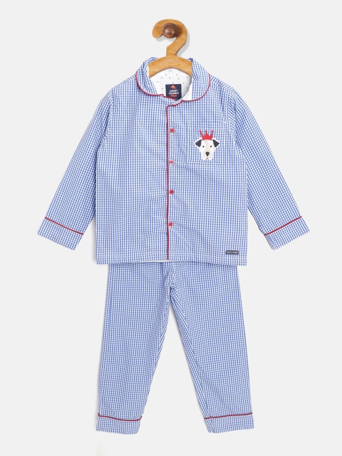 

Cherry Crumble Boys Blue Checked Night suit