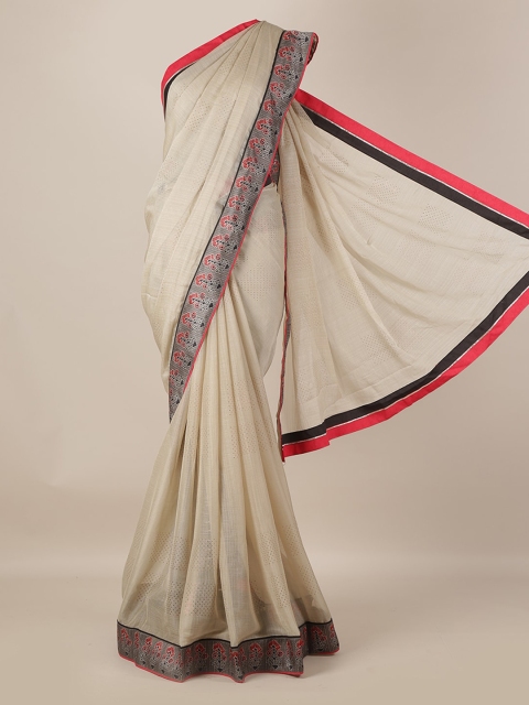 

Pothys Cream-Coloured & Red Poly Georgette Printed Saree