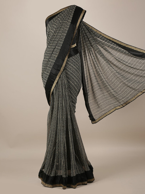 

Pothys Black Striped Poly Georgette Saree