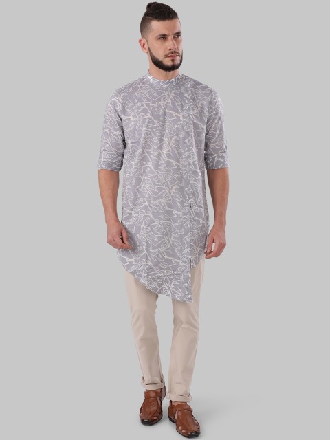 Ethnix by Raymond Men Grey Printed Straight Kurta