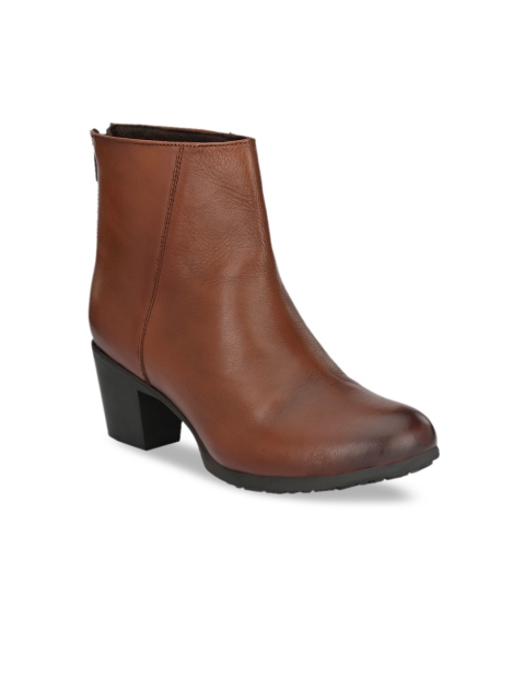 

Delize Women Tan Brown Solid Leather High-Top Block Heeled Boots