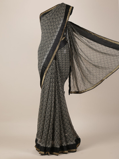 

Pothys Black Printed Poly Georgette Saree