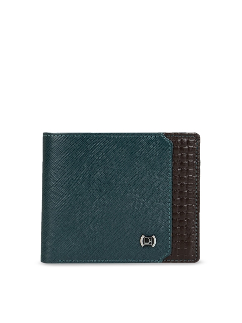 

Da Milano Men Teal Green & Black Colourblocked Two Fold Wallet
