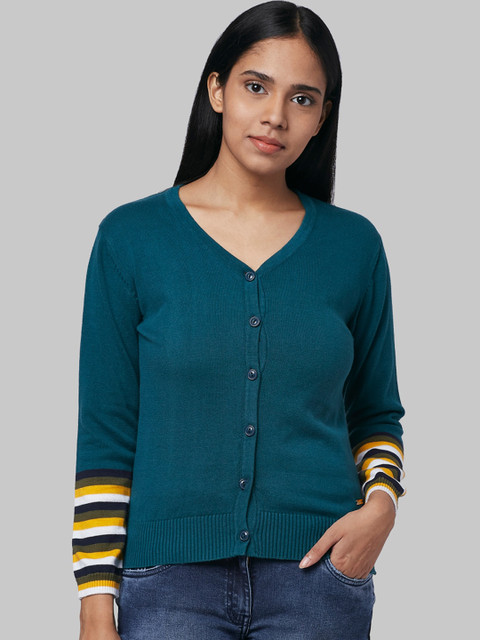 

Park Avenue Woman Teal Blue Solid Cardigan