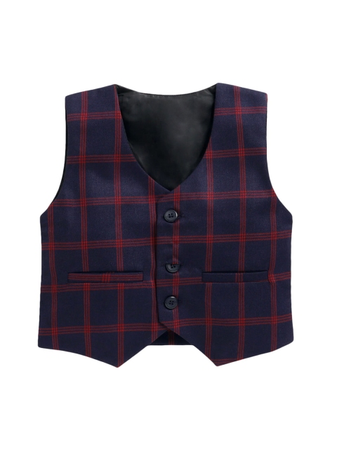 

Jeetethnics Boys Navy Blue & Red Checked Waistcoat