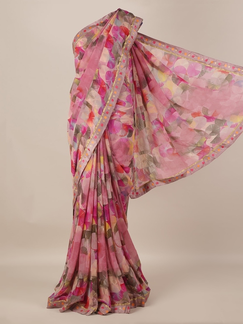 

Pothys Pink & Grey Poly Georgette Printed Saree