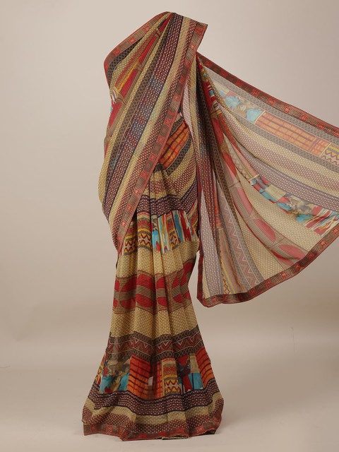 

Pothys Beige & Brown Poly Georgette Printed Saree
