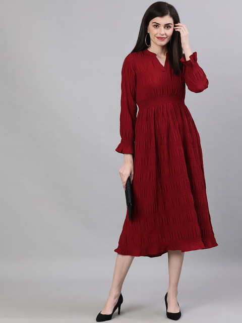 

Ishin Women Maroon Self Design A-Line Dress