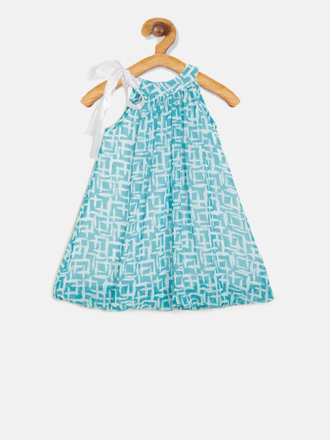 

Aomi Girls Sea Green & Off-White Printed A-Line Dress