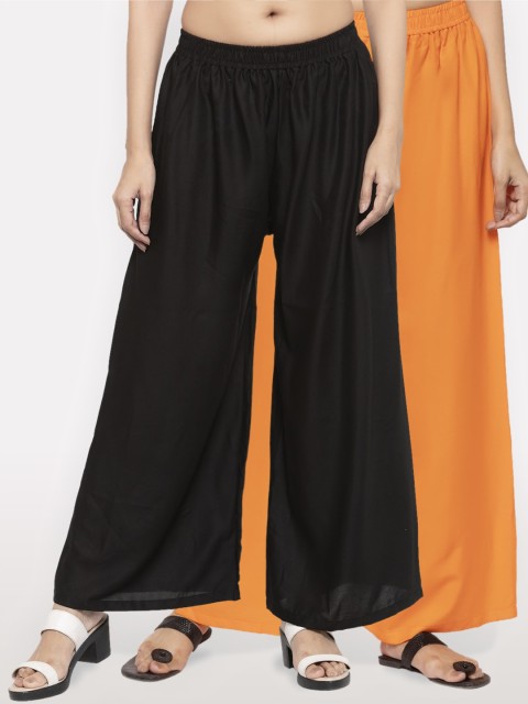 

NEUDIS Women Black & Orange Solid Flared Palazzos