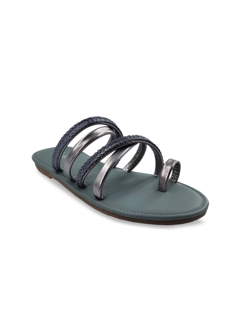 

THE MADRAS TRUNK Women Navy Blue & Grey Leather Open Toe Flats