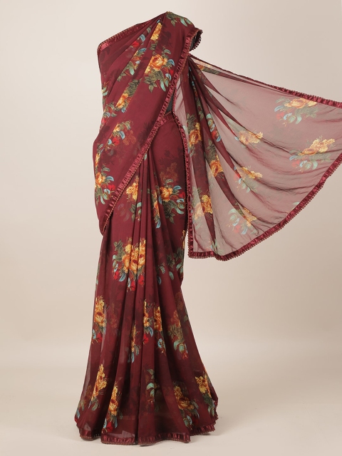 

Pothys Brown & Yellow Poly Georgette Printed Saree