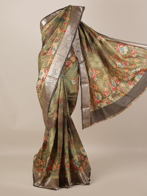 

Pothys Green & Orange Jute Silk Printed Saree